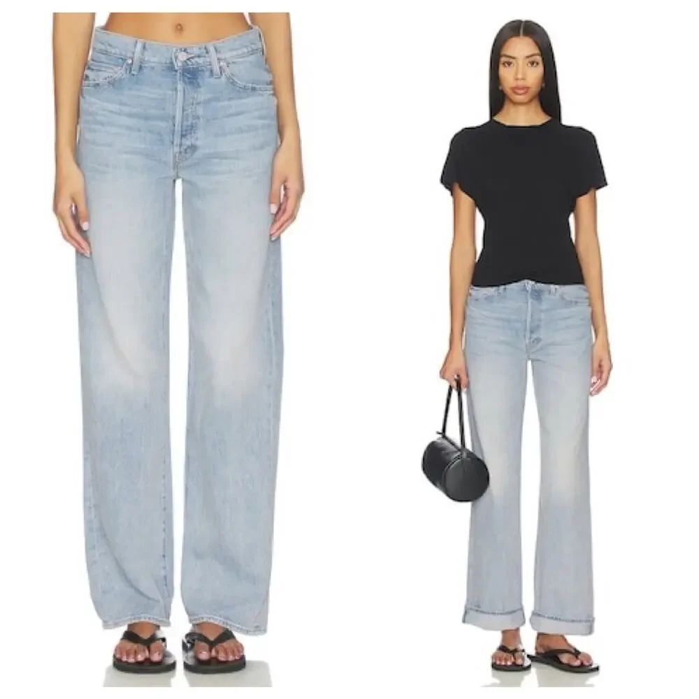 Mother The Dodger Button Hover Cuff Jeans in I Could Care Less 28”